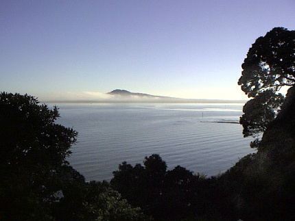 The Rangitoto island in the morning mist.